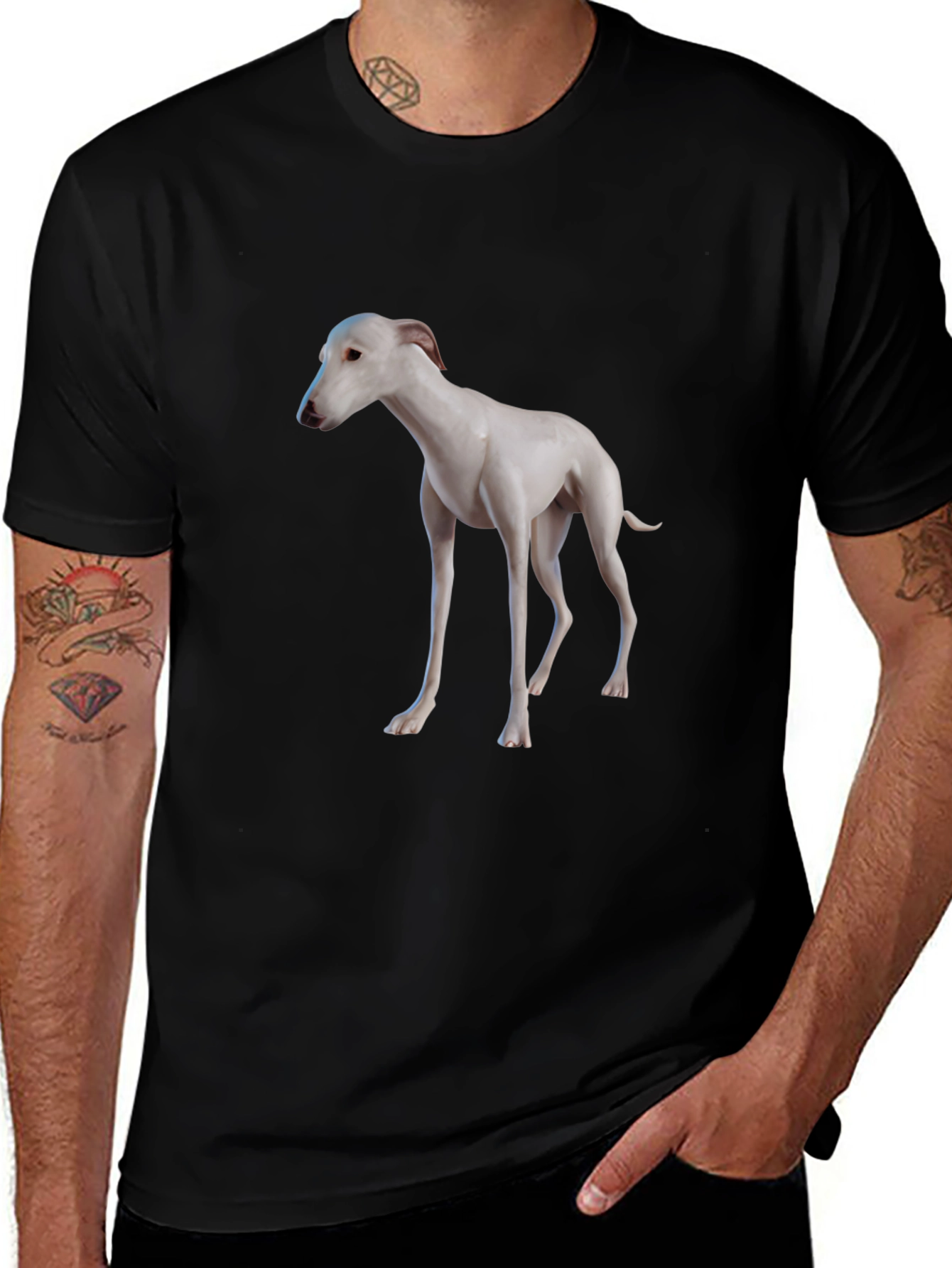 Camiseta Negra con Diseño de Galgo Blanco