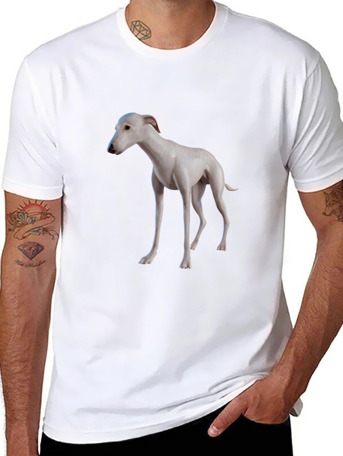 Camiseta Negra con Diseño de Galgo Blanco