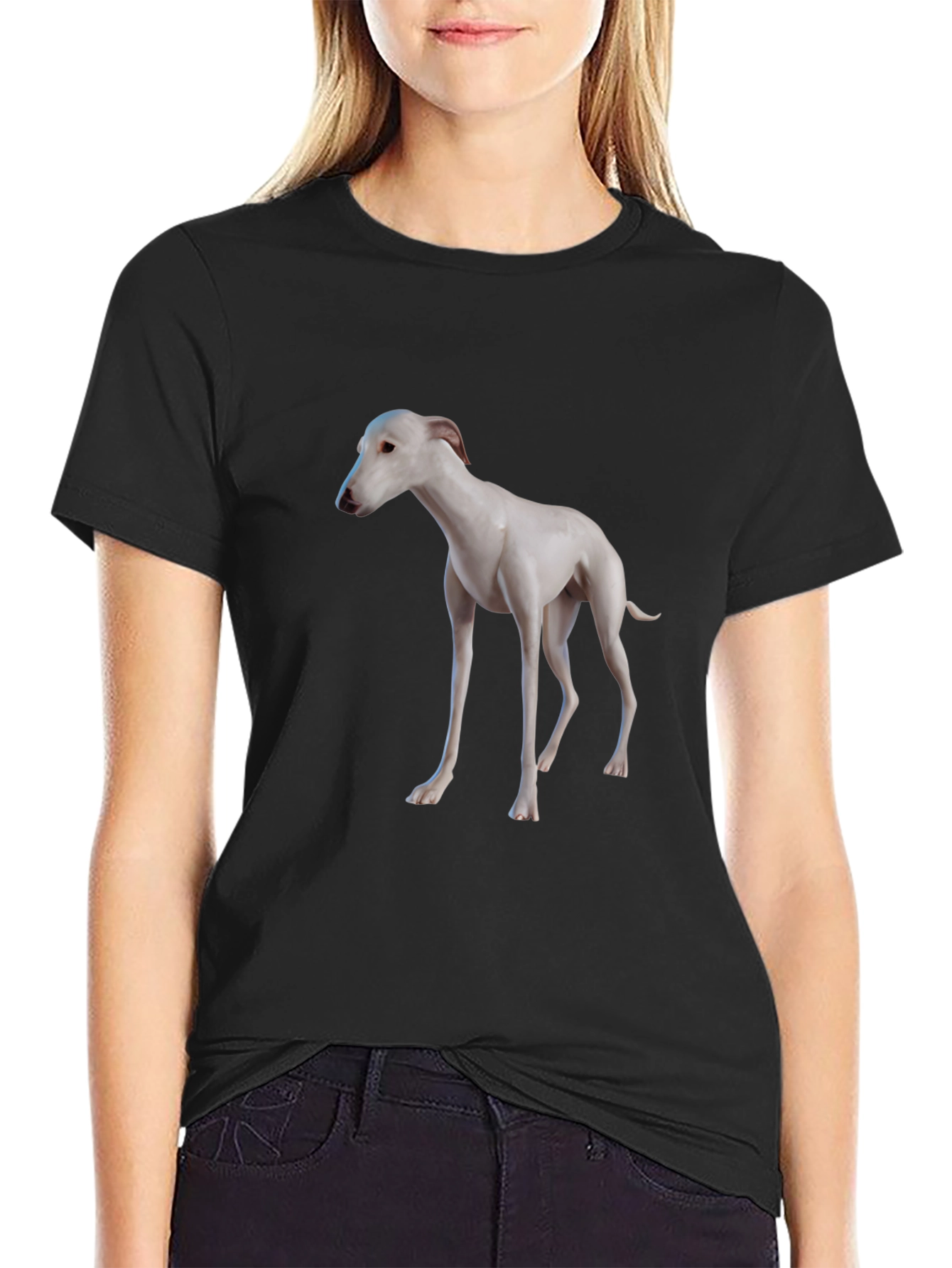 Camiseta Negra con Diseño de Galgo Blanco