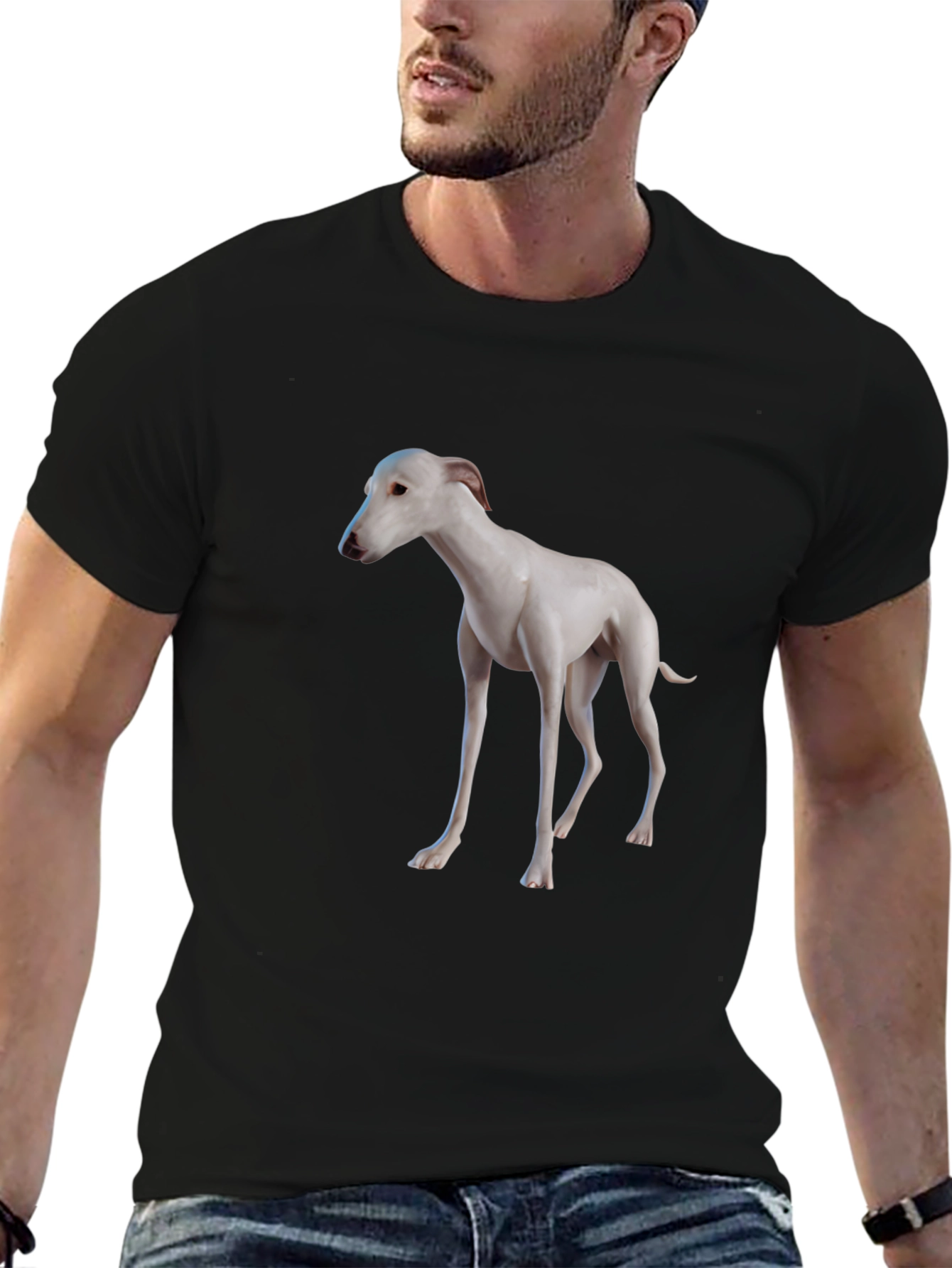 Camiseta Negra con Diseño de Galgo Blanco