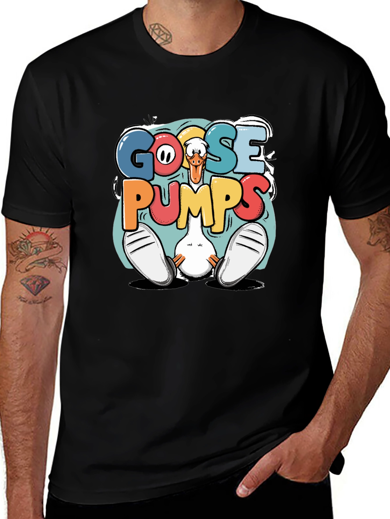 Camiseta Negra Gráfica Goose Pumps Divertida