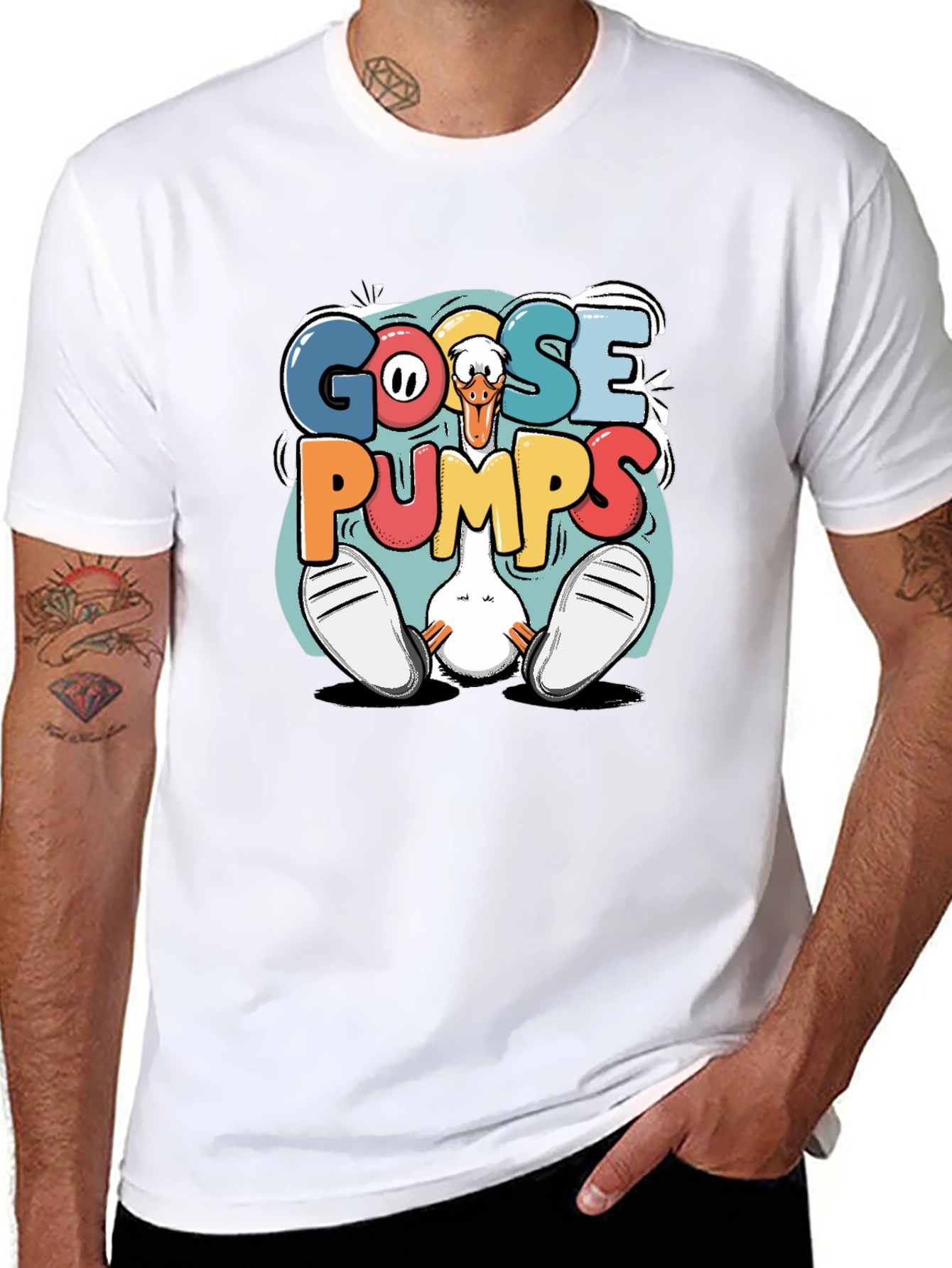 Camiseta Negra Gráfica Goose Pumps Divertida