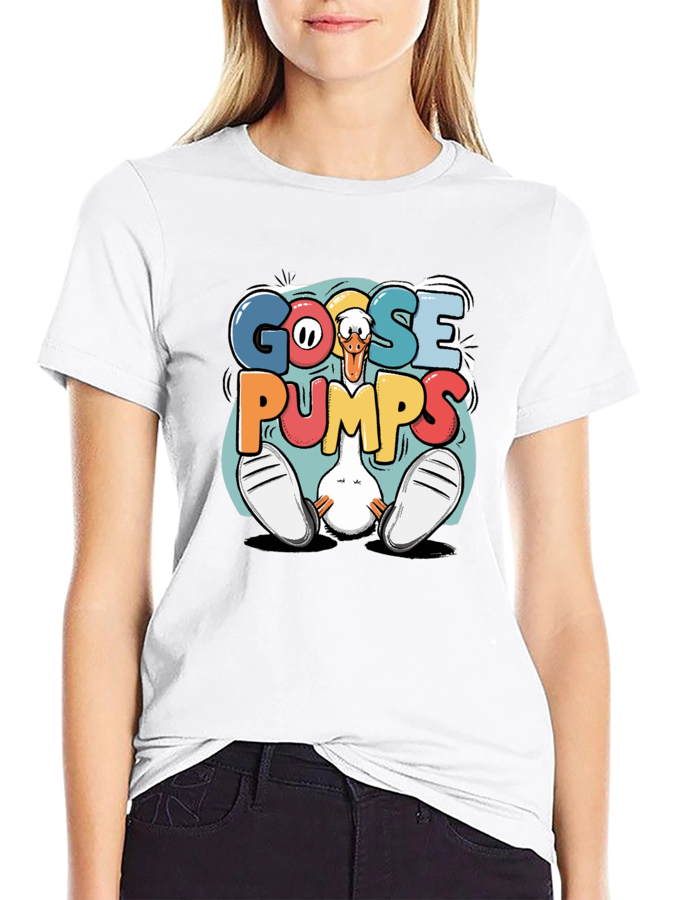 Camiseta Negra Gráfica Goose Pumps Divertida