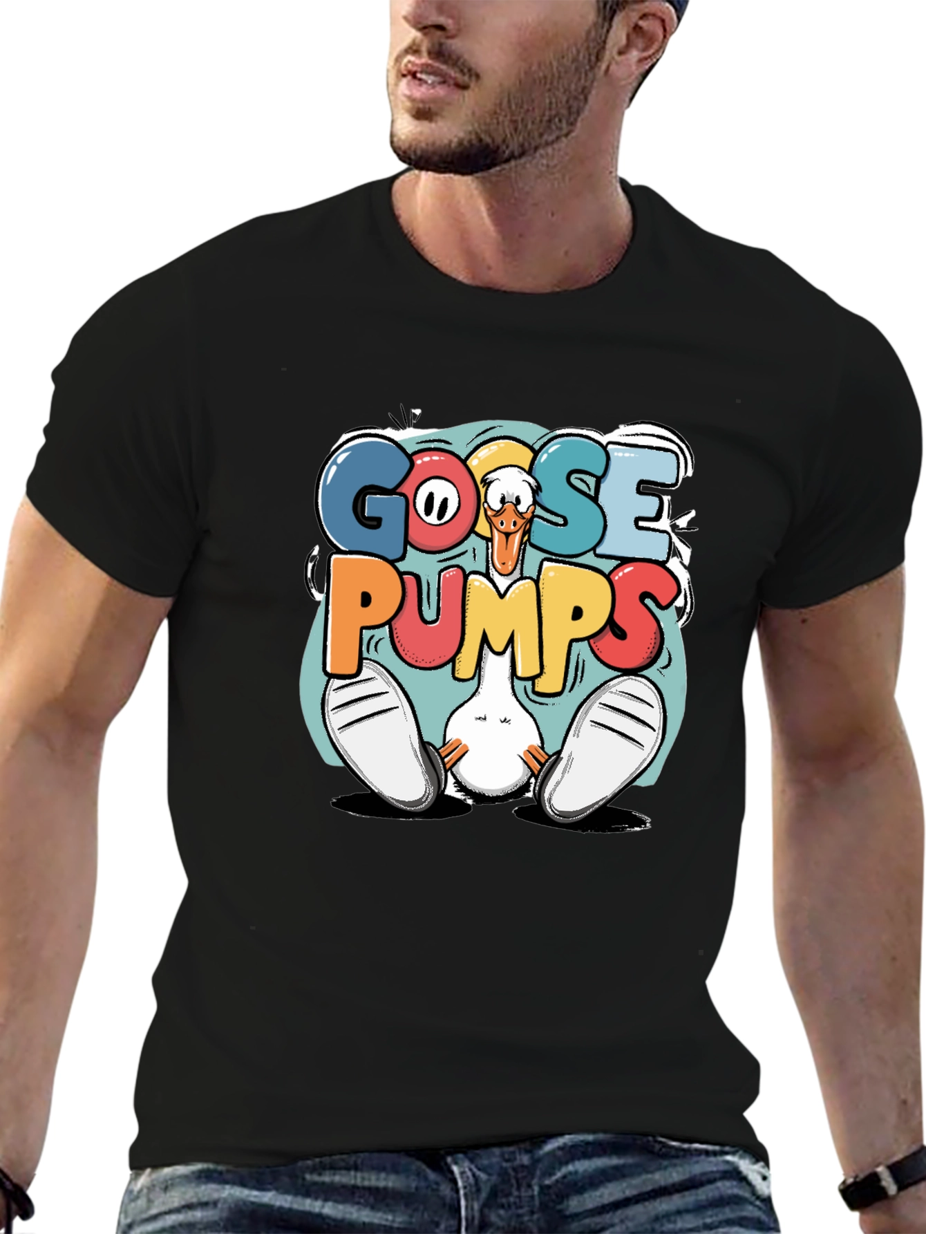 Camiseta Negra Gráfica Goose Pumps Divertida