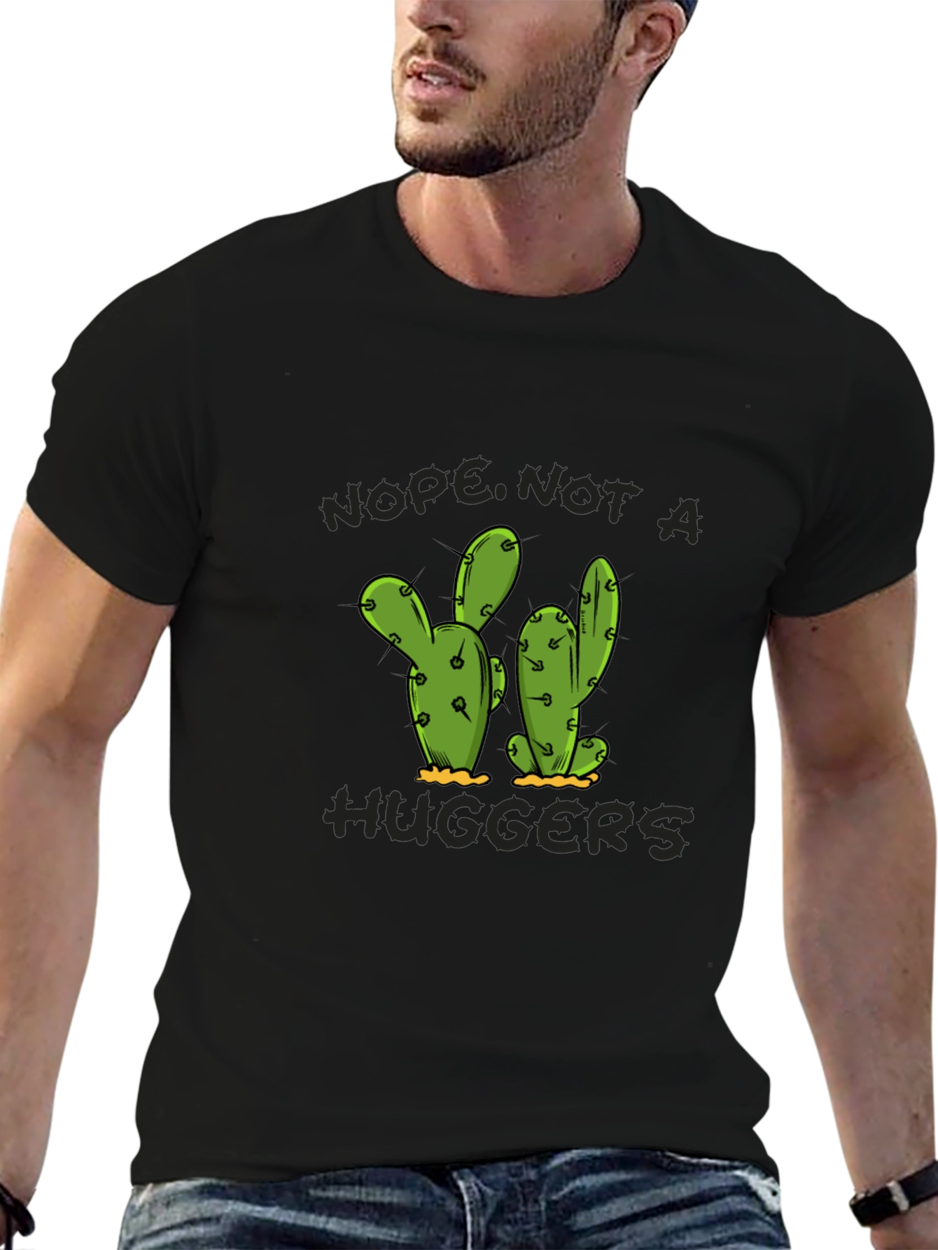 Camiseta Negra No Soy de Abrazos con Cactus