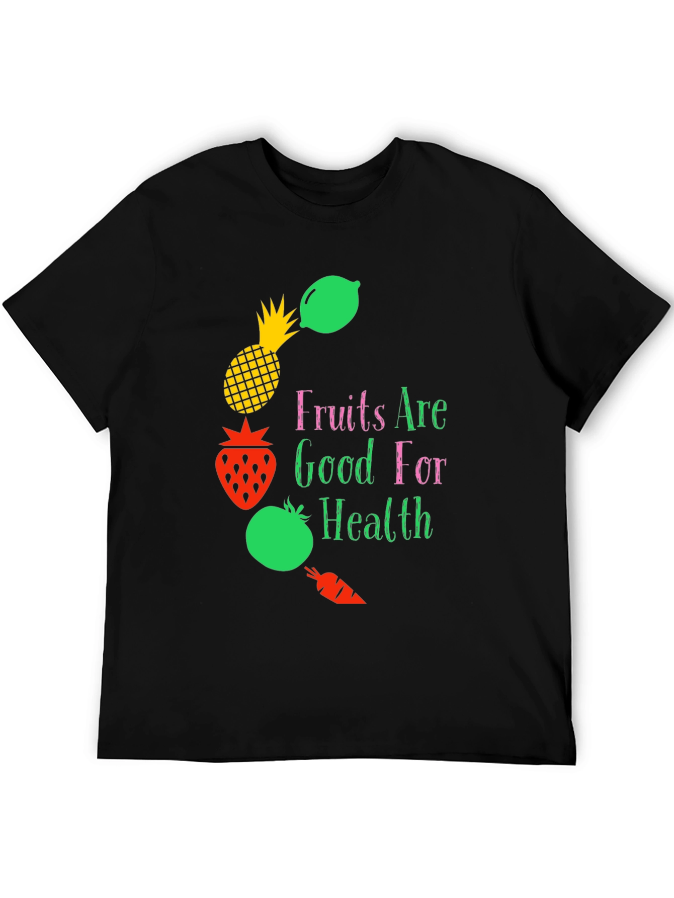 Camiseta Negra con Diseño Frutas y Salud