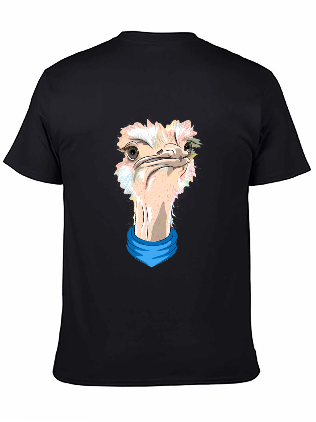 Camiseta Negra con Estampado de Avestruz con Pañuelo