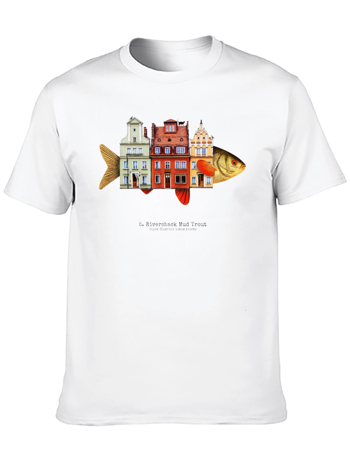 Camiseta Negra con Diseño de Pez-Edificios