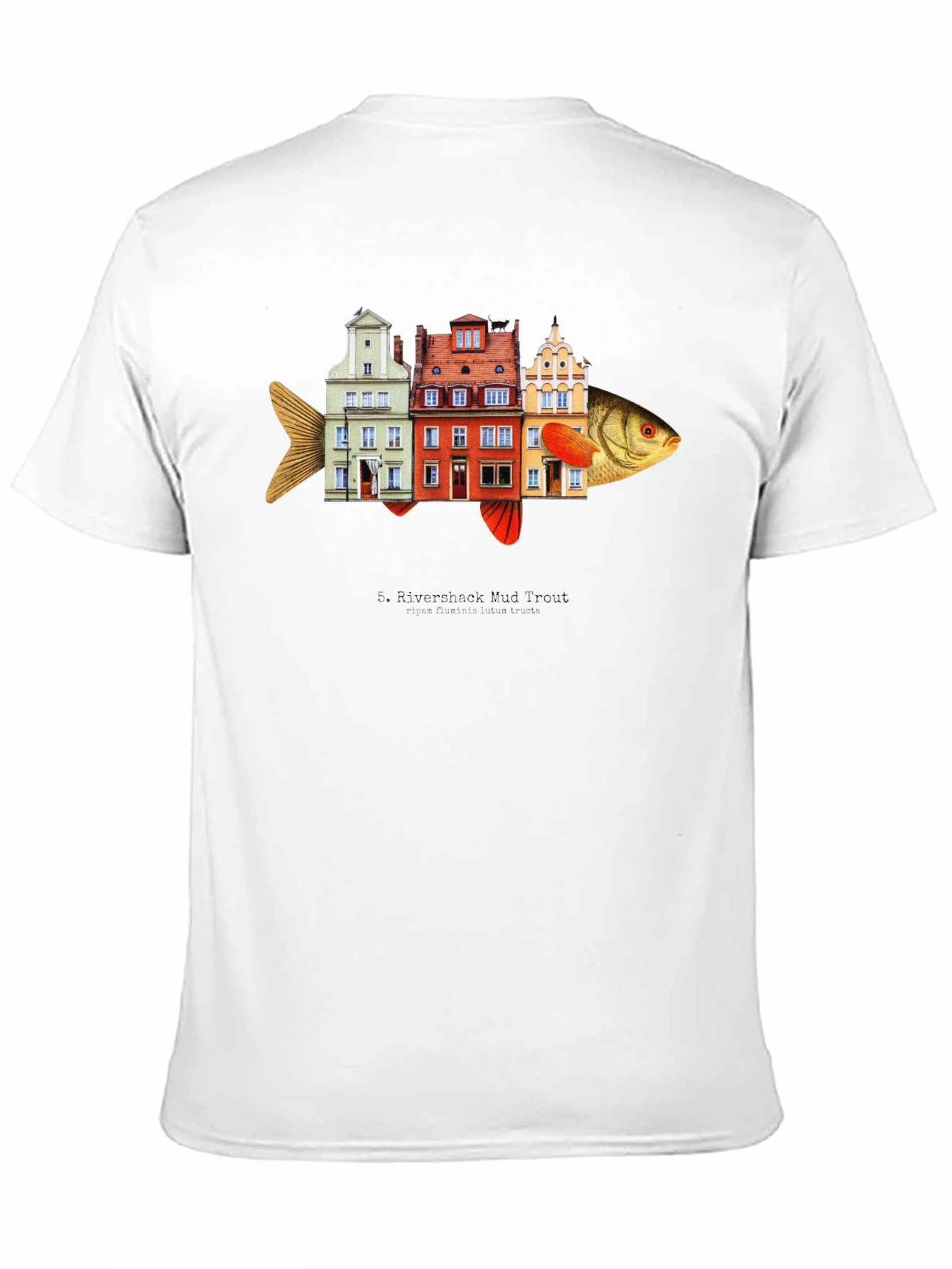 Camiseta Negra con Diseño de Pez-Edificios