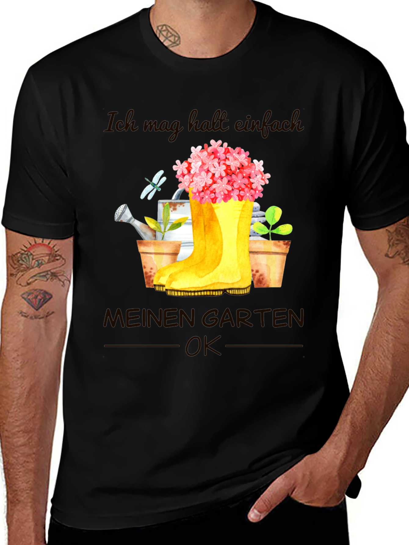 Camiseta Negra Jardinería: Mi Jardín OK