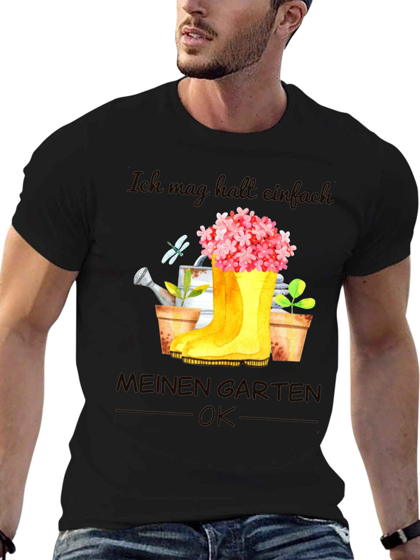 Camiseta Negra Jardinería: Mi Jardín OK