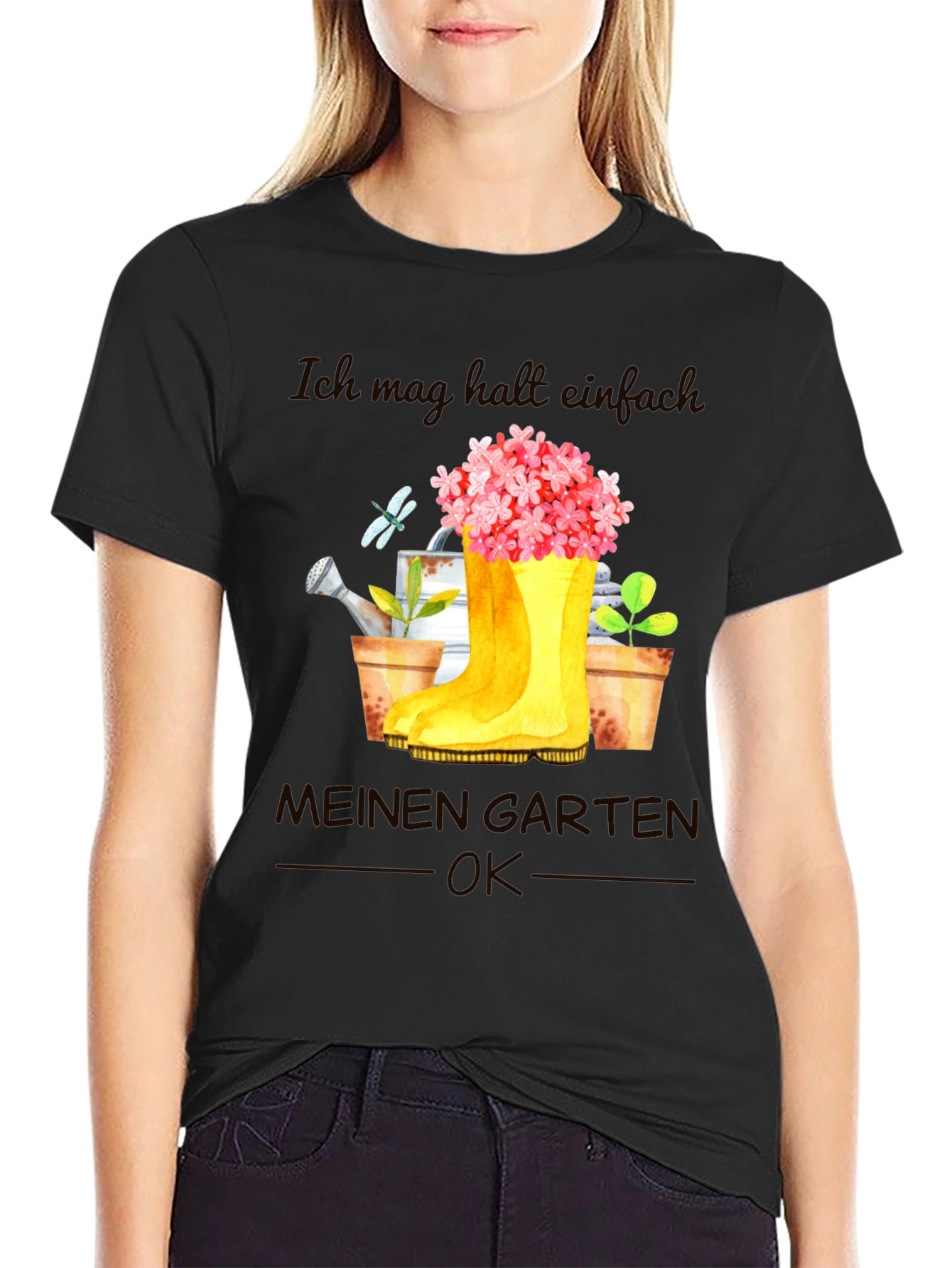 Camiseta Negra Jardinería: Mi Jardín OK