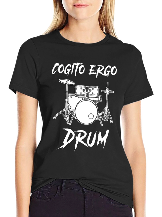 Camiseta Negra Cogito Ergo Drum para Amantes de la Batería