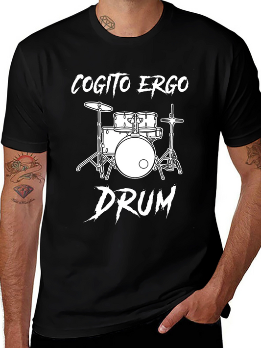 Camiseta Negra Cogito Ergo Drum para Amantes de la Batería