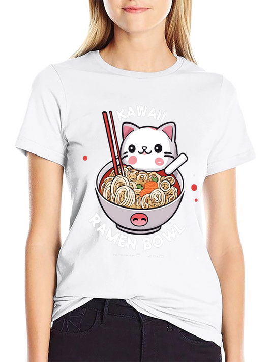 Camiseta Negra Unisex Kawaii Ramen Cat