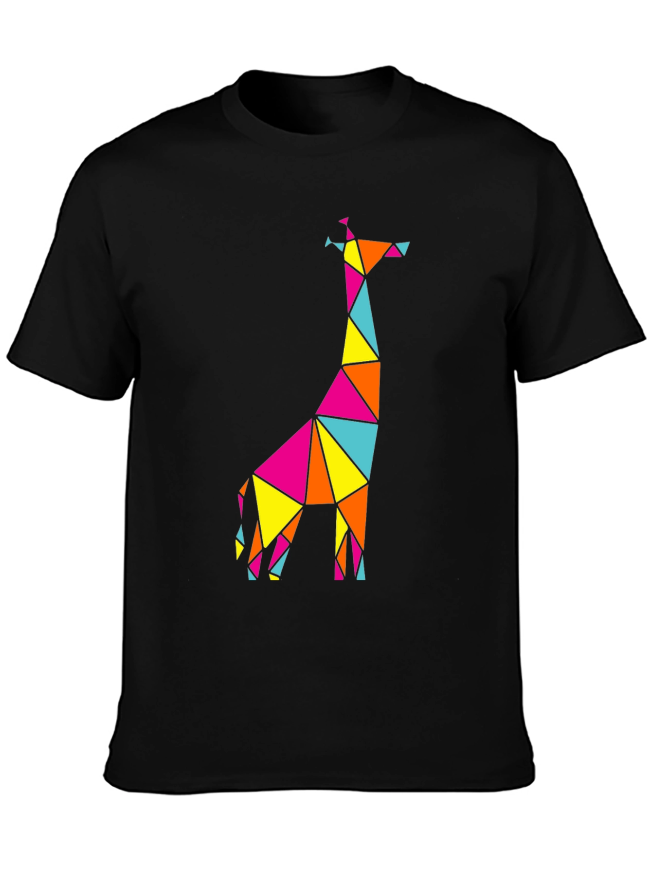 Camiseta Negra con Diseño Geométrico de Jirafa