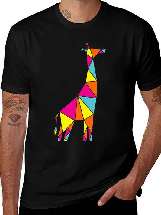 Camiseta Negra con Diseño Geométrico de Jirafa