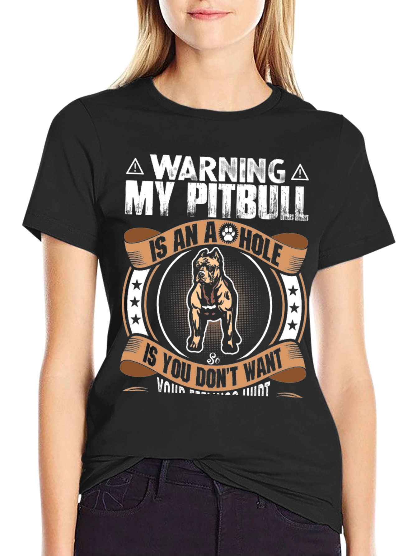 Camiseta con diseño de Pitbull A-Hole - Advertencia