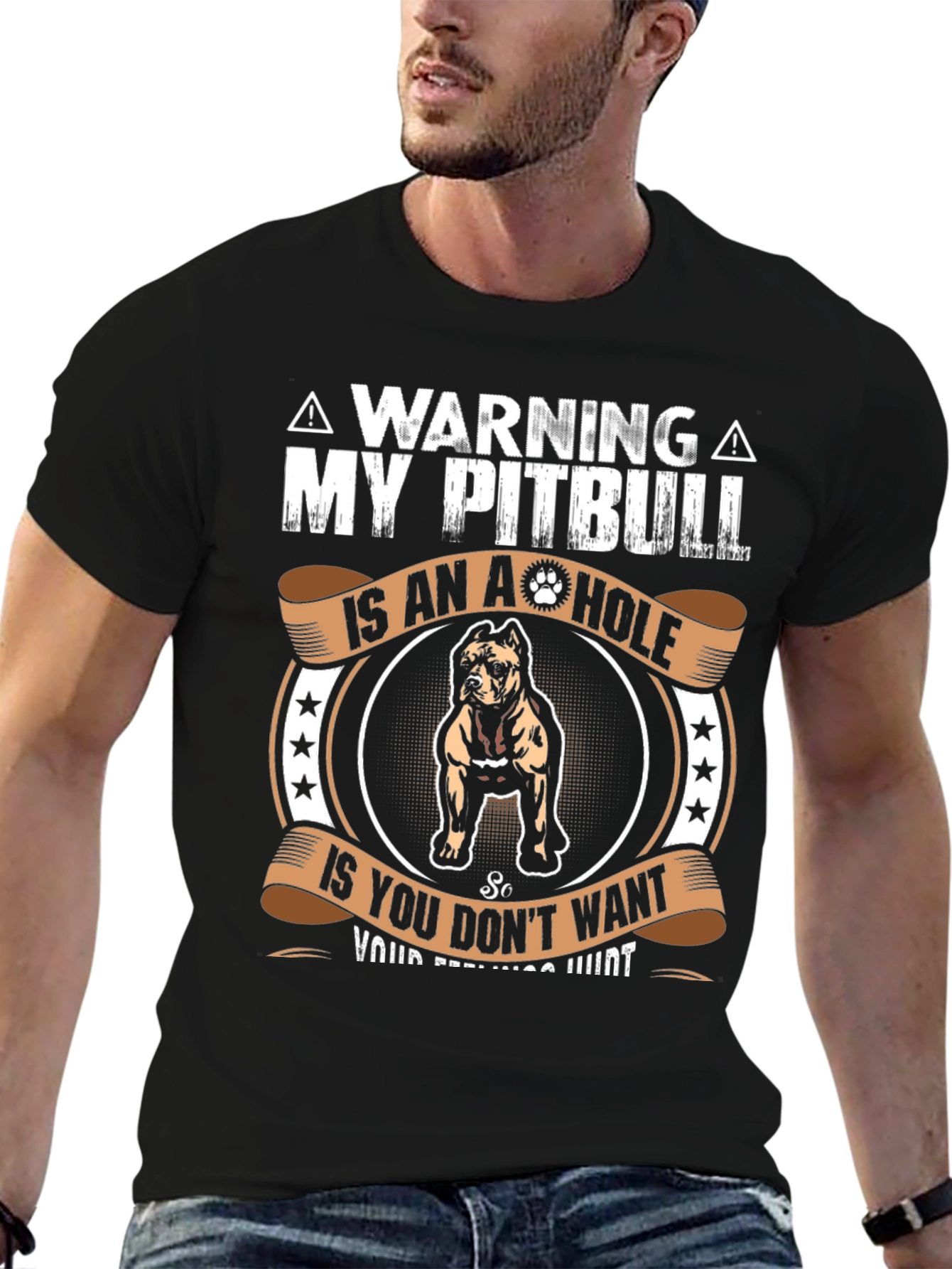 Camiseta con diseño de Pitbull A-Hole - Advertencia