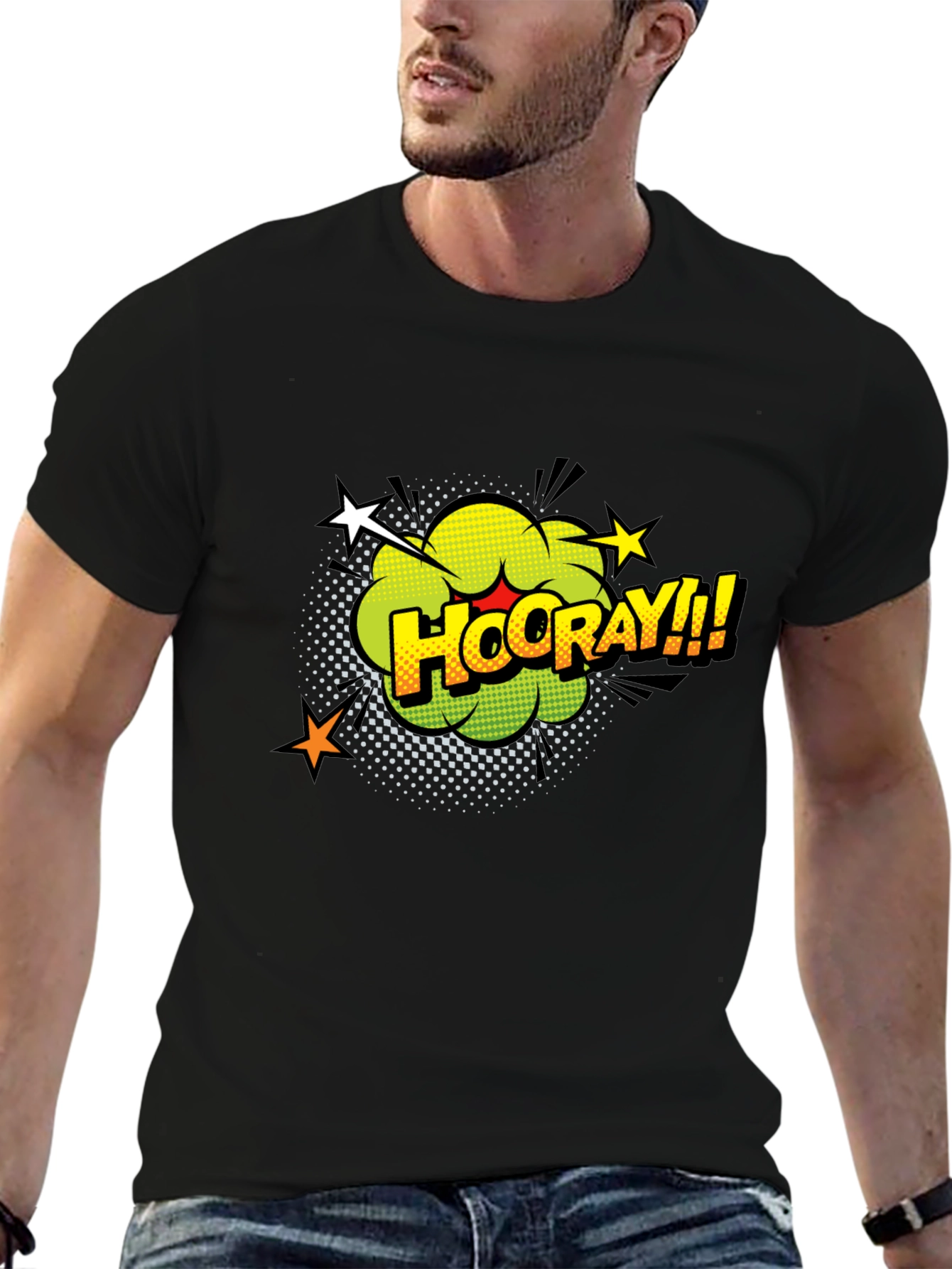 Camiseta Negra con Diseño Gráfico Hooray!!!