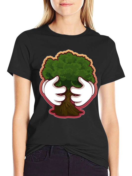Camiseta Negra con Diseño de Árbol Abrazado