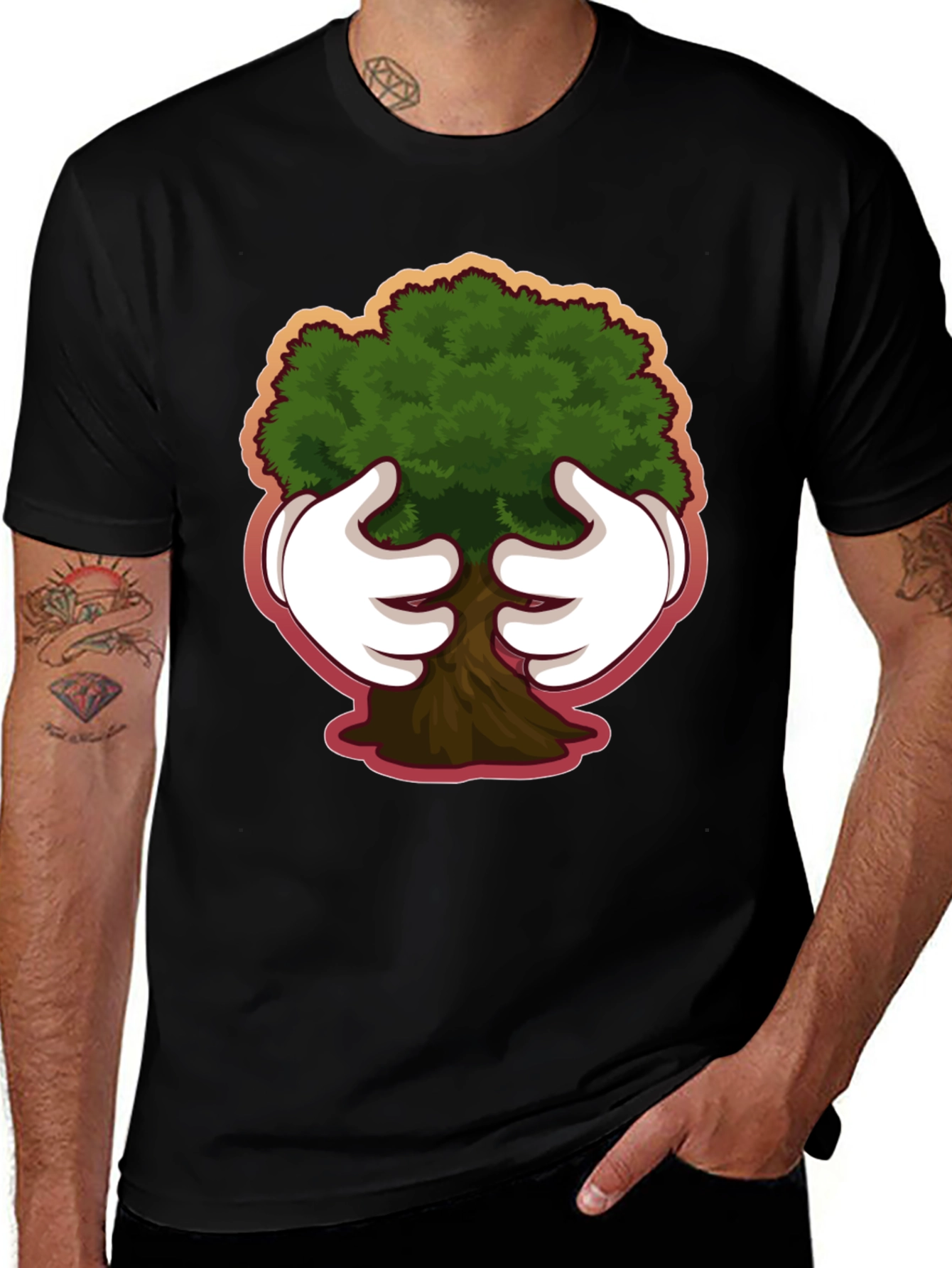 Camiseta Negra con Diseño de Árbol Abrazado