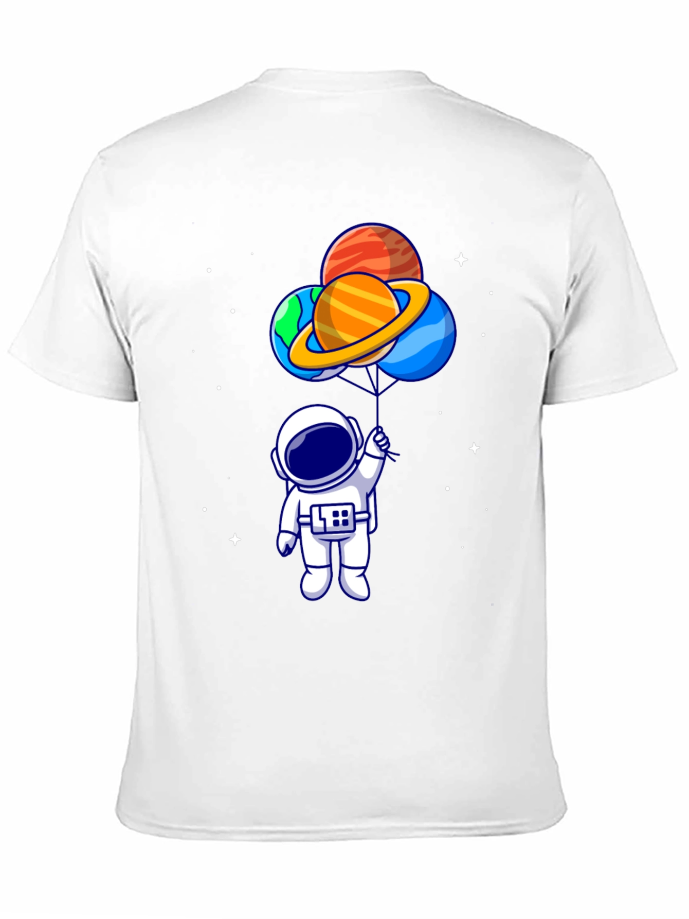 Camiseta Negra Astronauta con Globos de Planetas