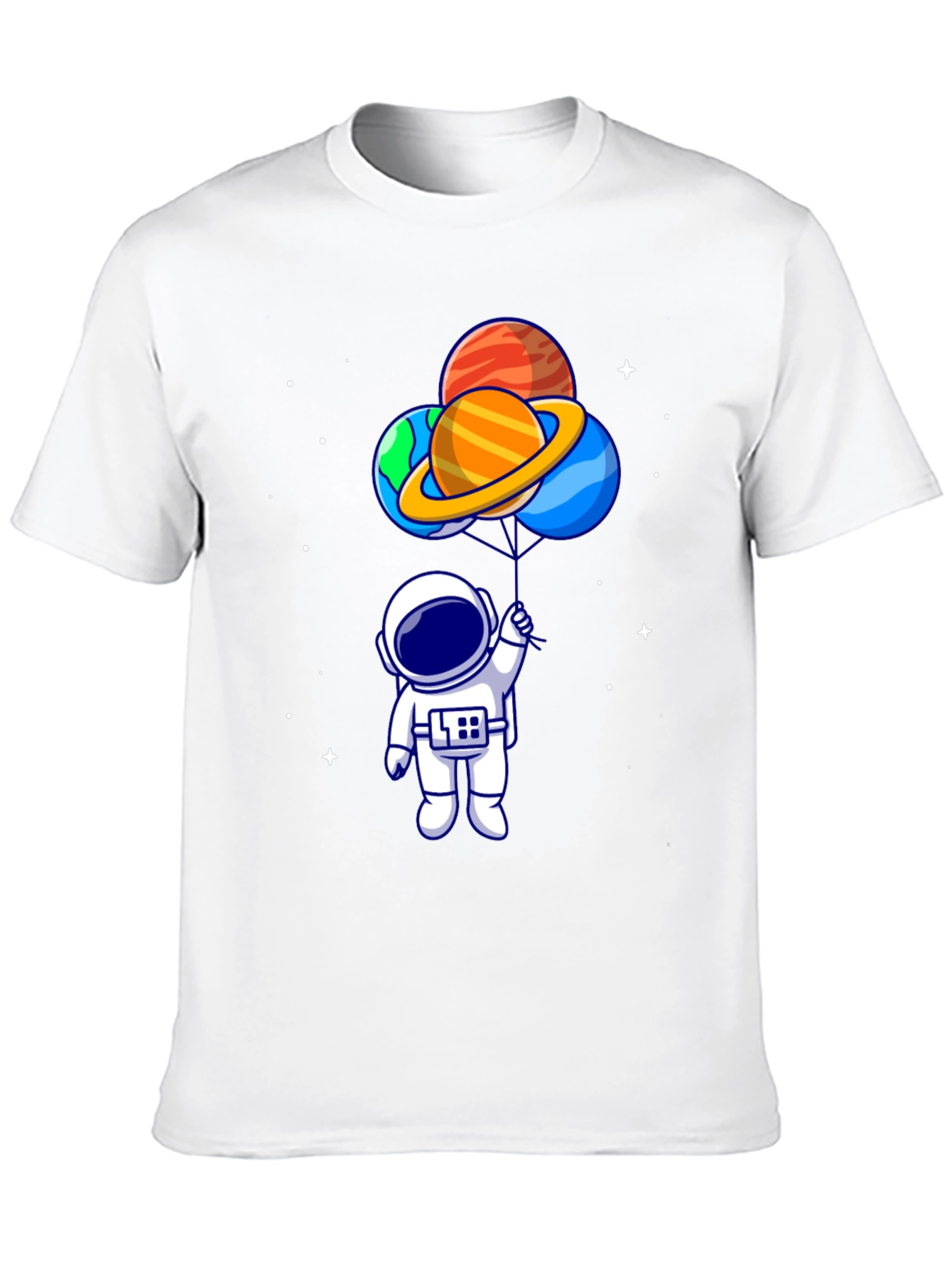 Camiseta Negra Astronauta con Globos de Planetas