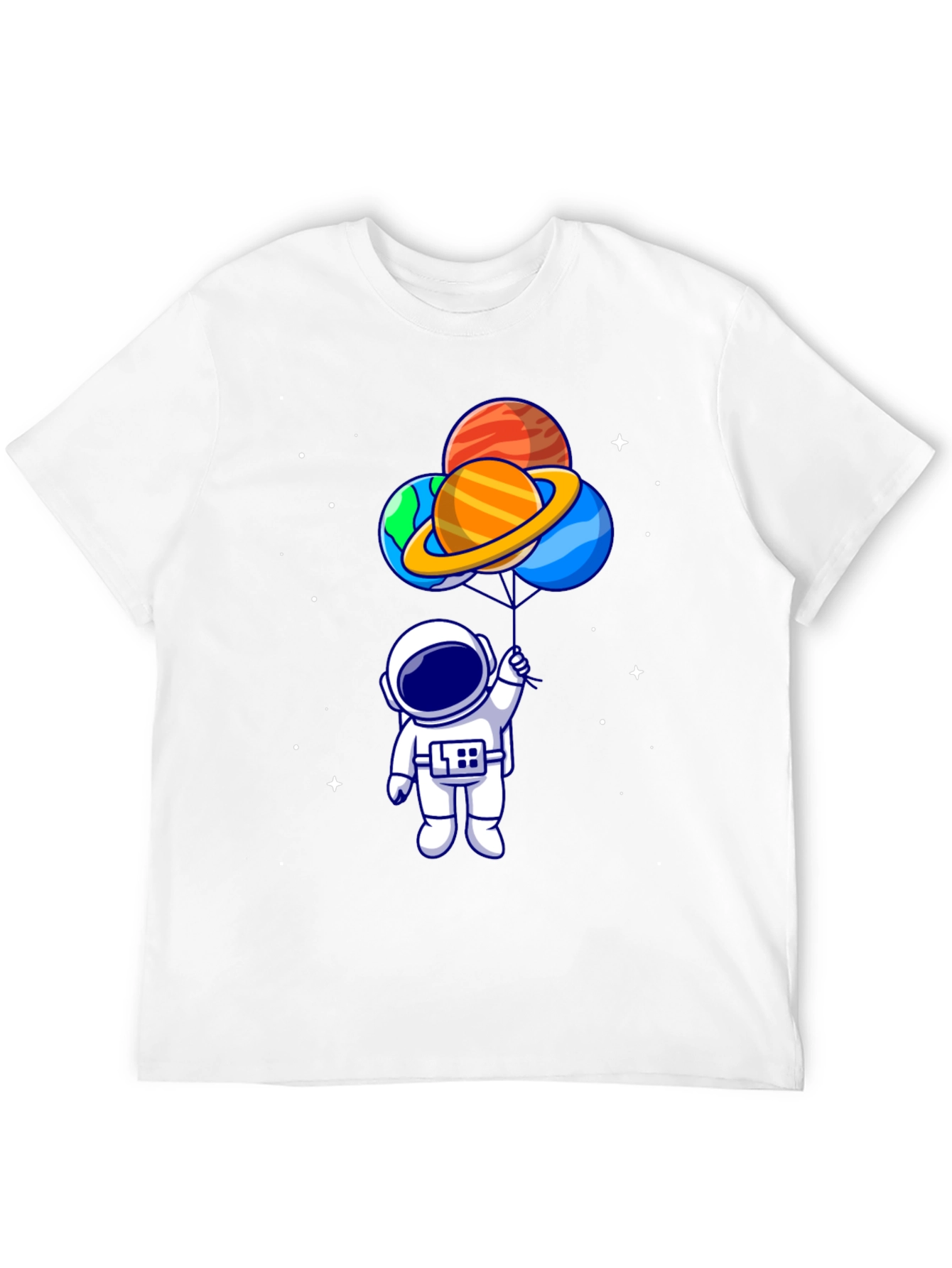 Camiseta Negra Astronauta con Globos de Planetas