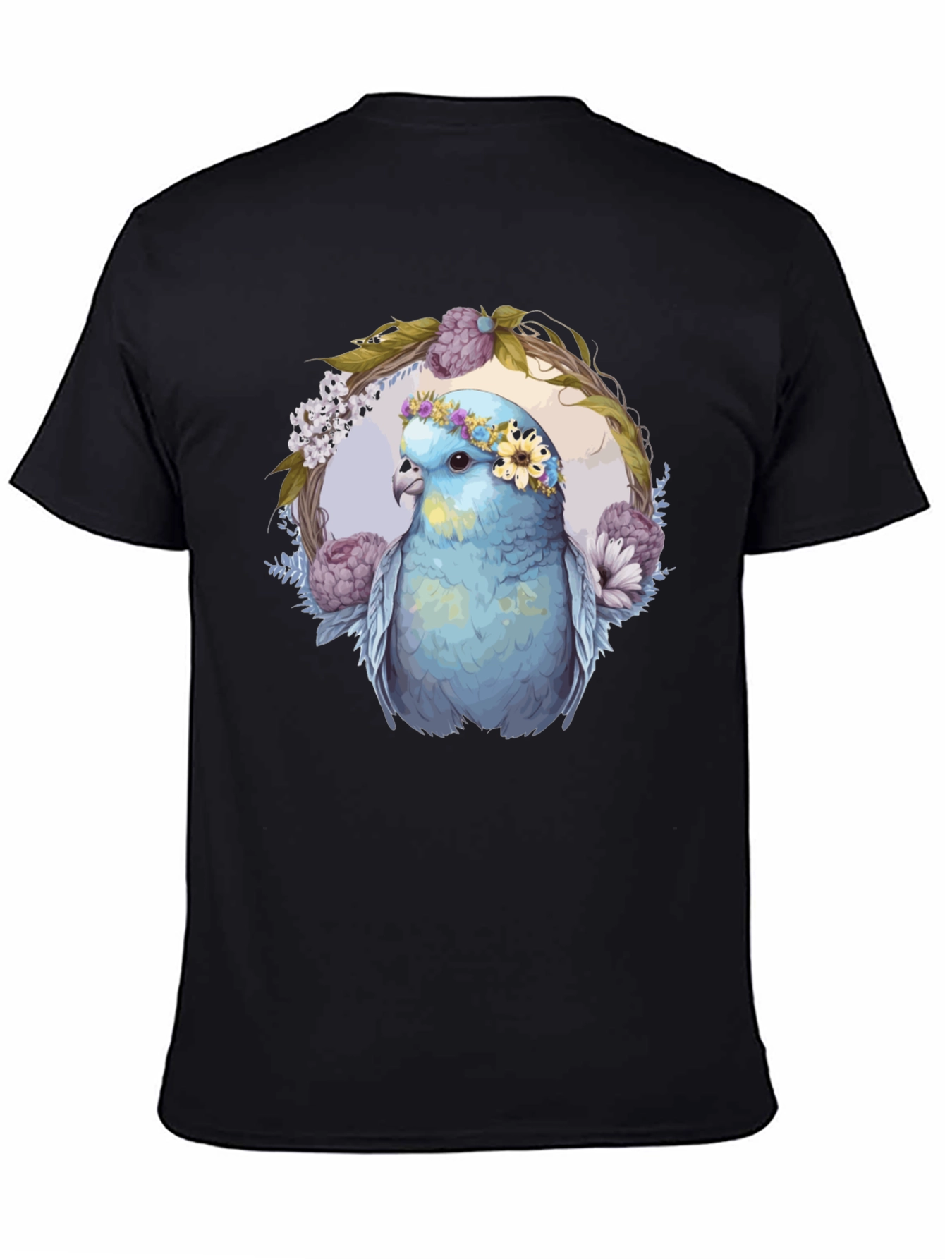 Camiseta Negra con Diseño de Loro Floral