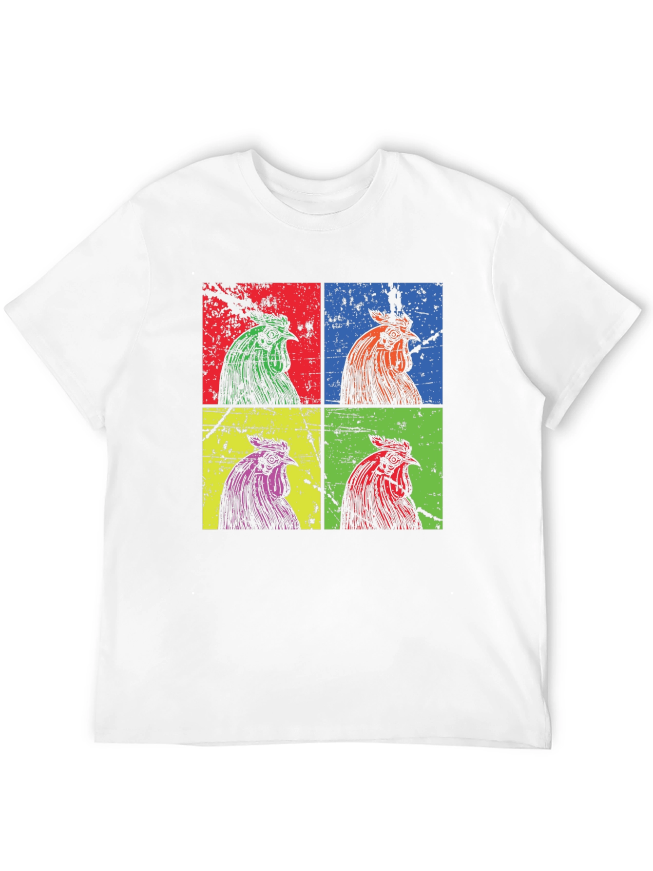 Camiseta Negra con Diseño Pop Art de Gallos