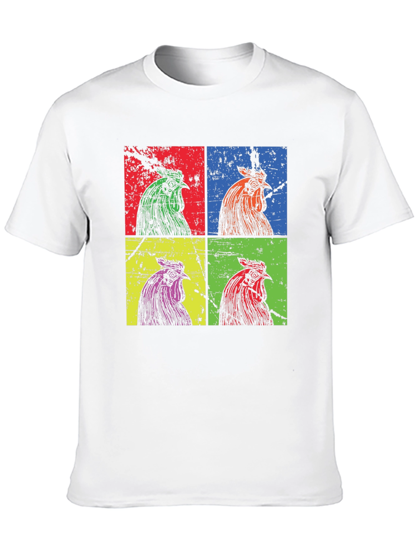 Camiseta Negra con Diseño Pop Art de Gallos