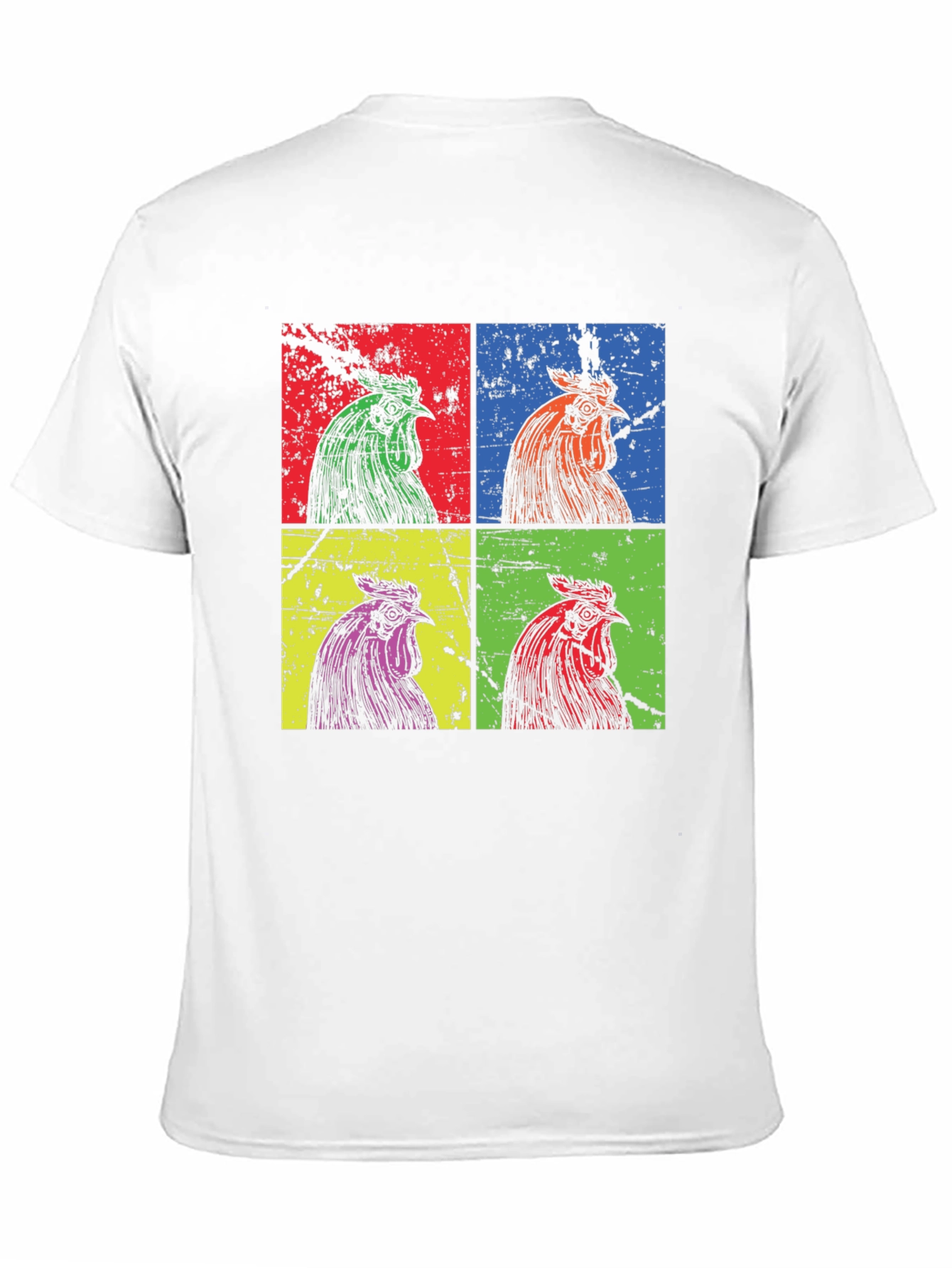 Camiseta Negra con Diseño Pop Art de Gallos