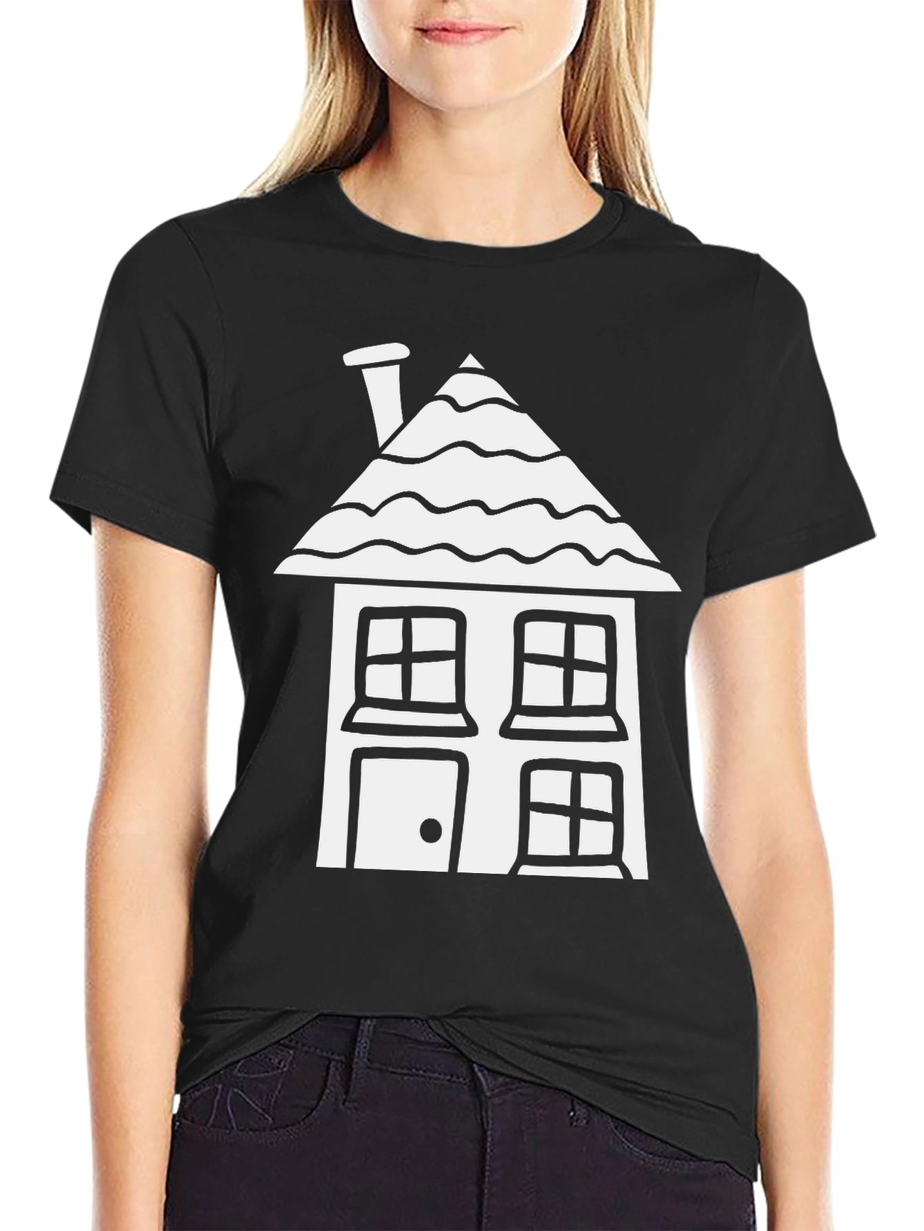 Camiseta Negra con Diseño de Casa Blanca