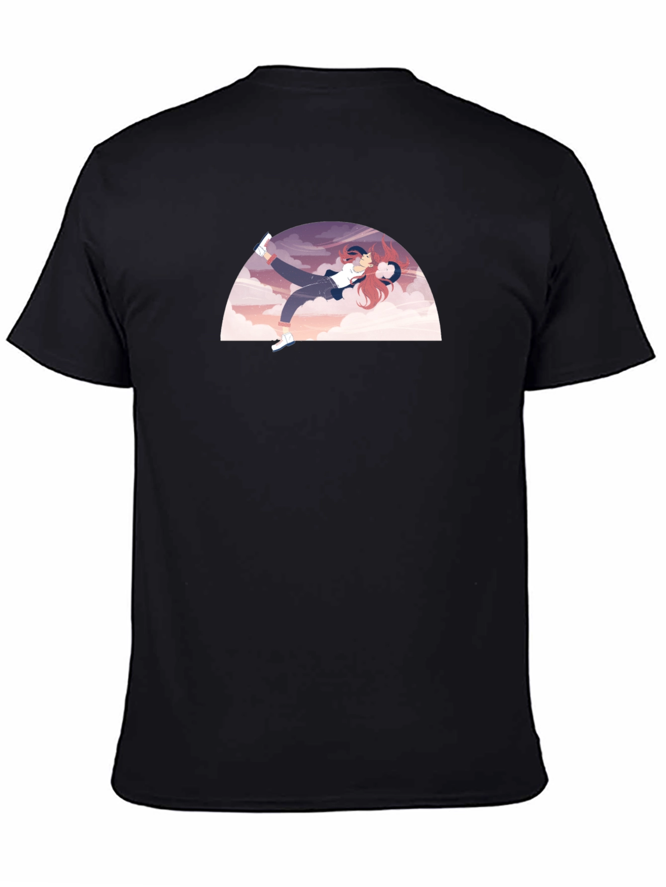 Camiseta Negra con Diseño de Anime Relajado