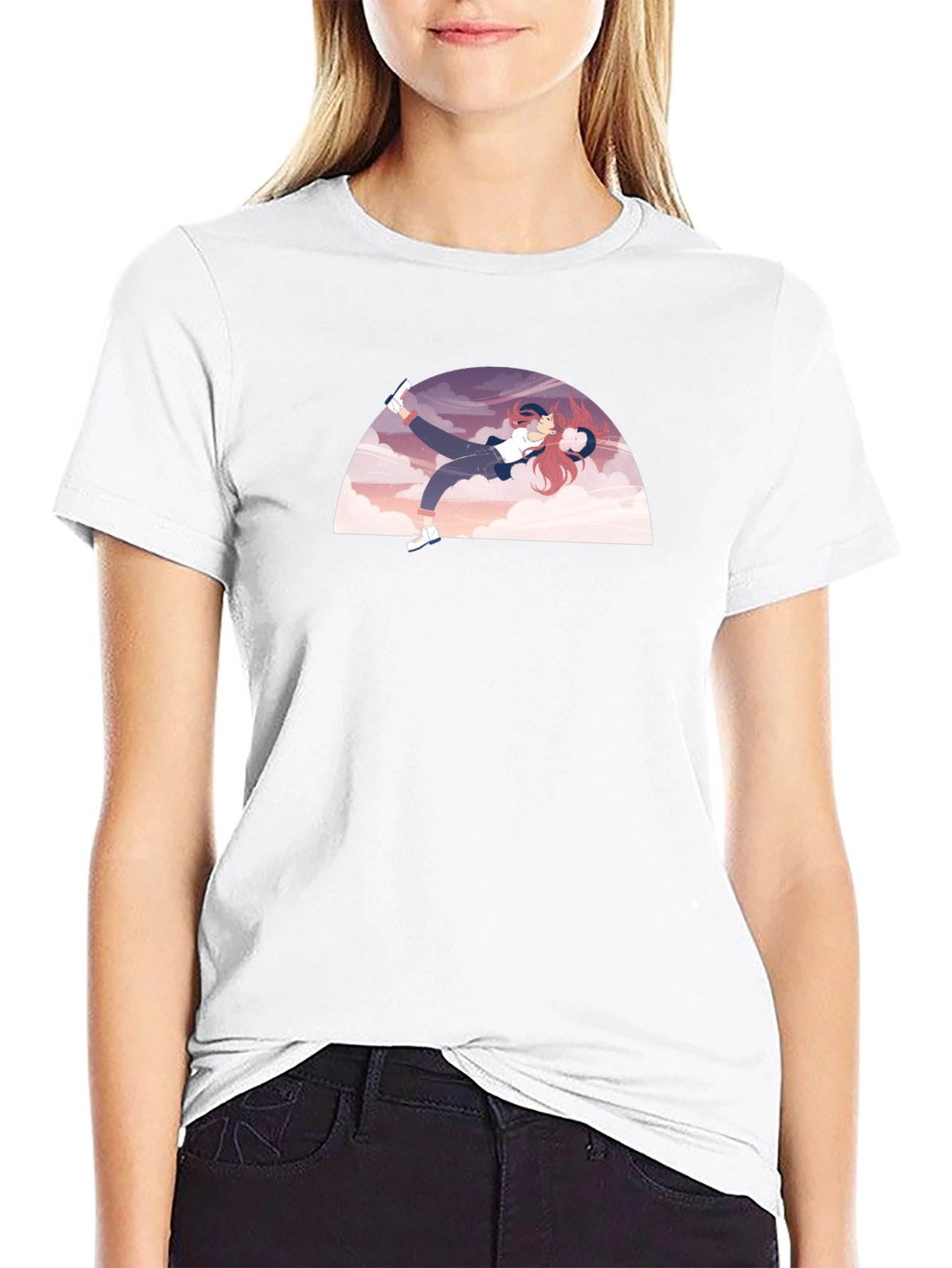 Camiseta Negra con Diseño de Anime Relajado