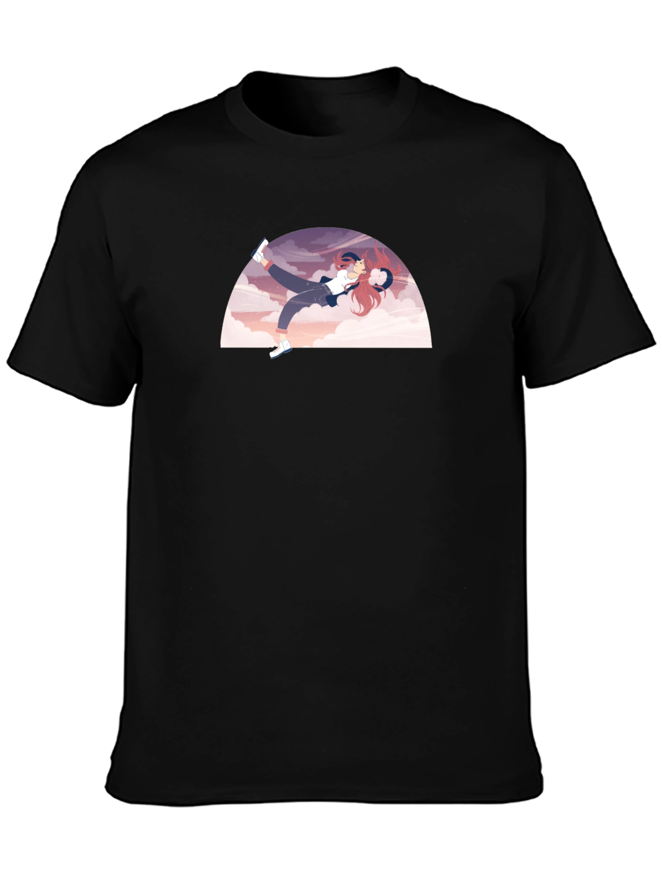 Camiseta Negra con Diseño de Anime Relajado