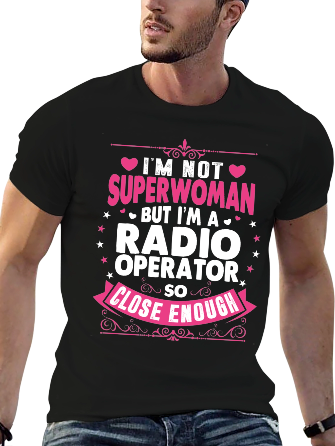 Camiseta Negra con Diseño de Operadora de Radio