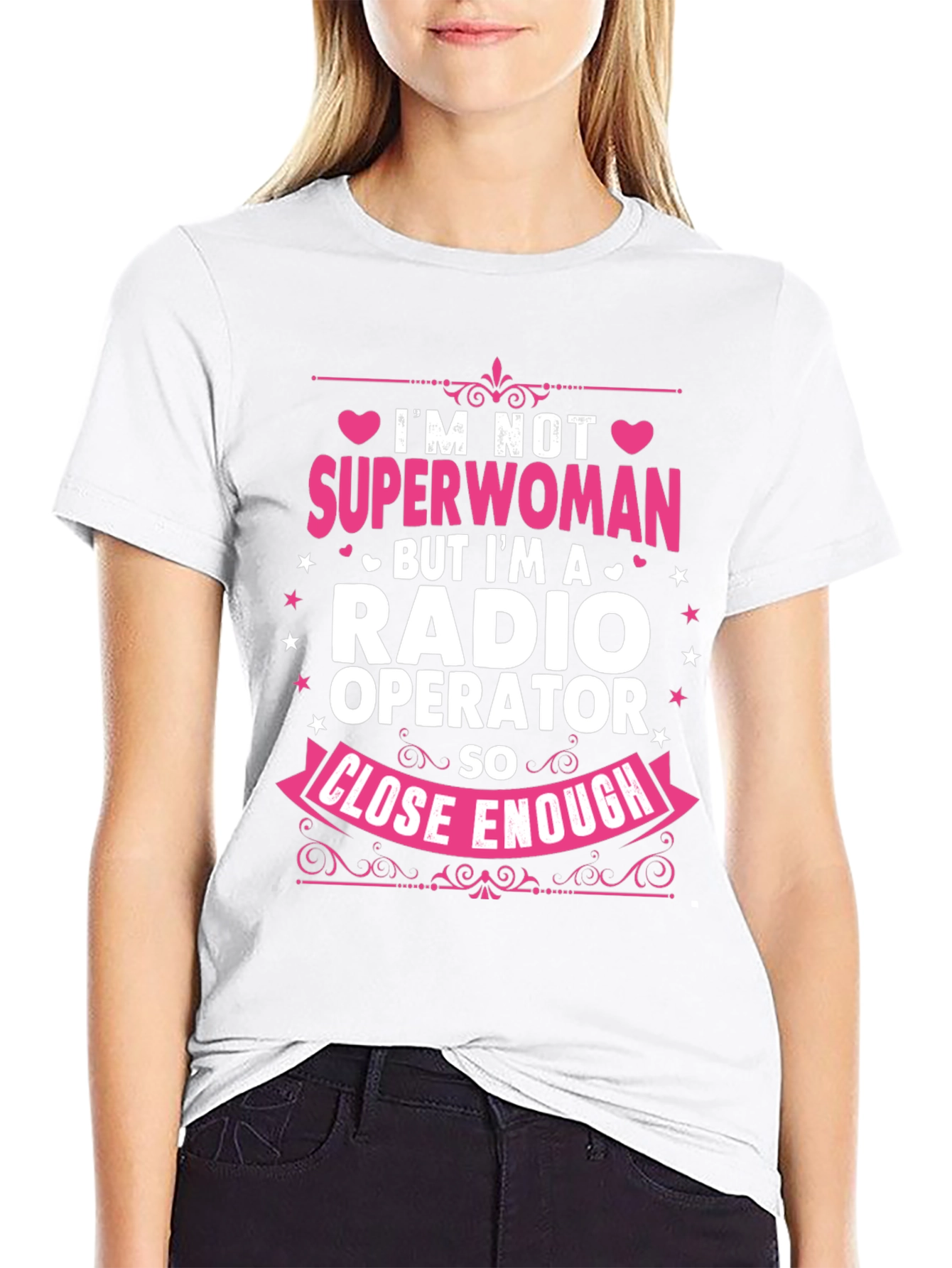 Camiseta Negra con Diseño de Operadora de Radio
