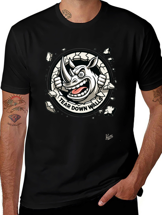 Camiseta Negra Tear Down Walls con Rinoceronte
