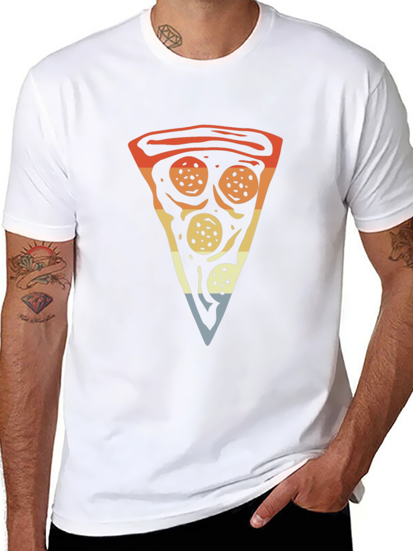 Camiseta Negra con Estampado de Pizza Retro