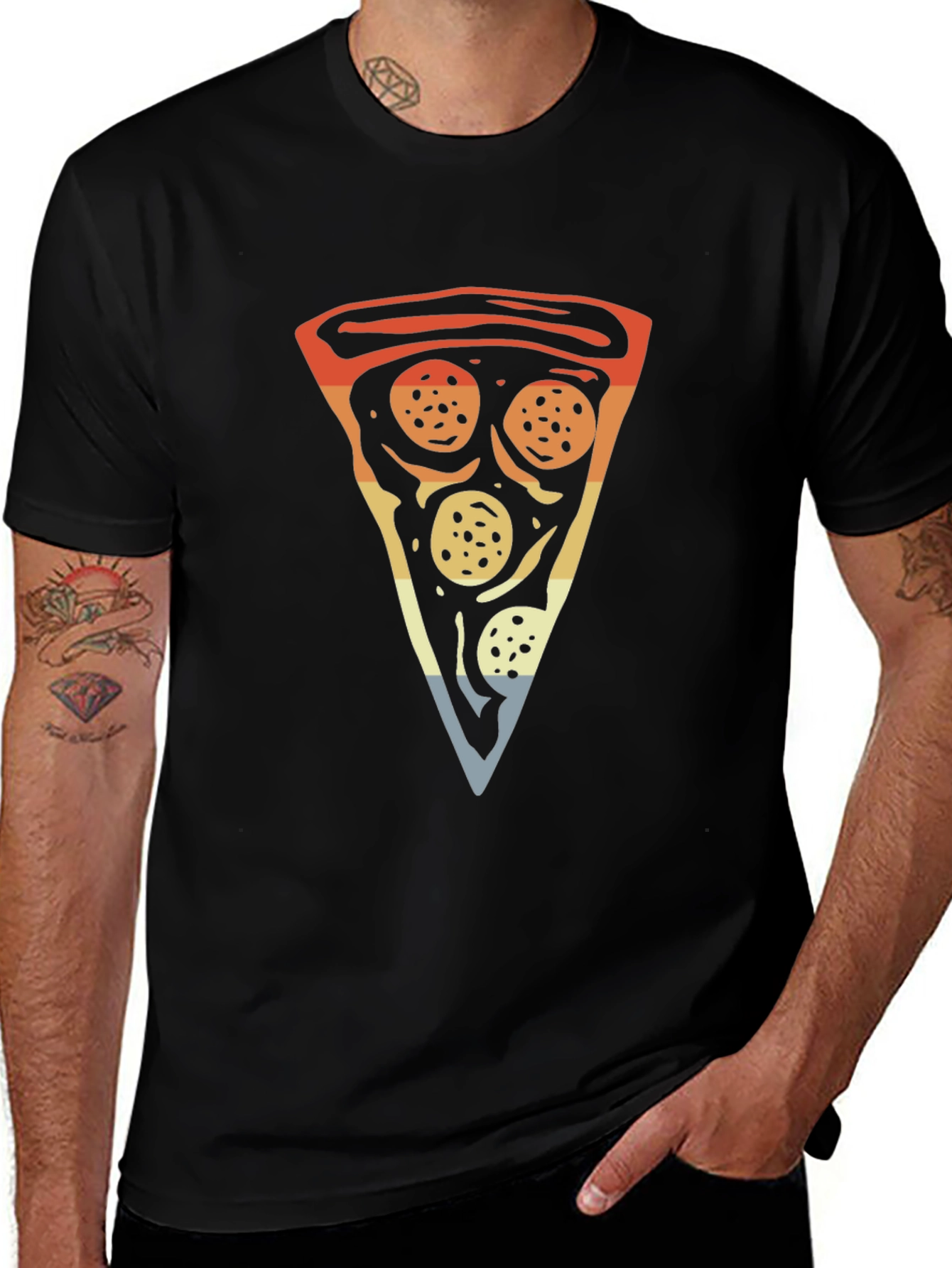 Camiseta Negra con Estampado de Pizza Retro