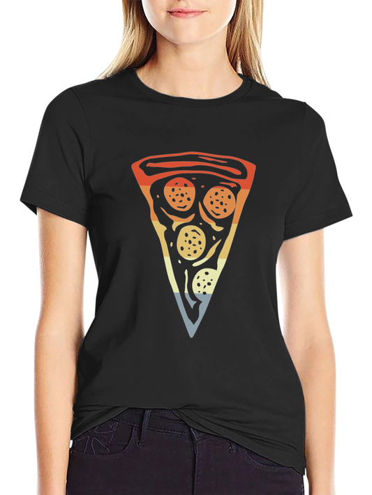 Camiseta Negra con Estampado de Pizza Retro