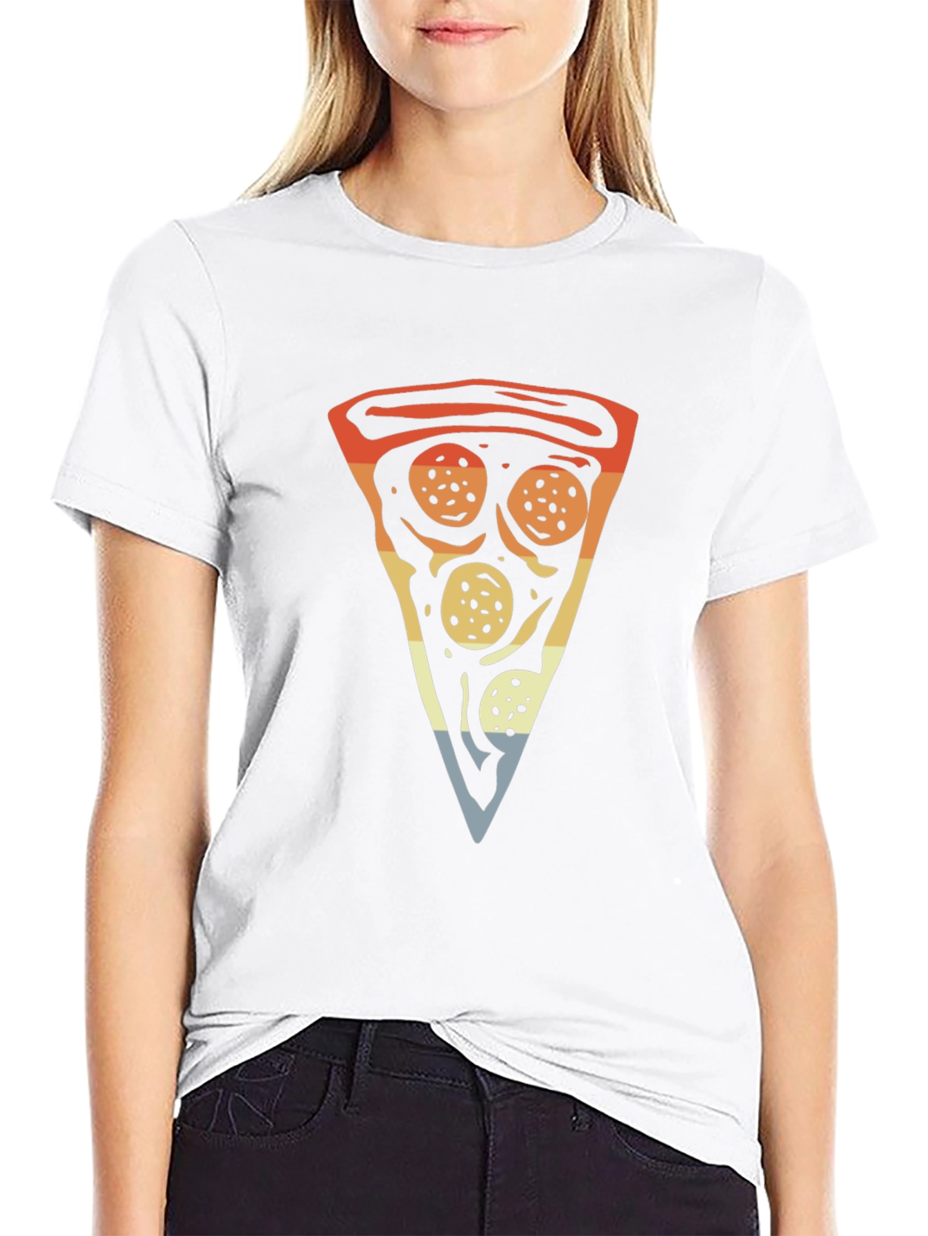 Camiseta Negra con Estampado de Pizza Retro