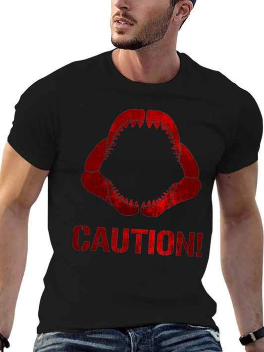 Camiseta Negra Caution Mandíbula de Tiburón