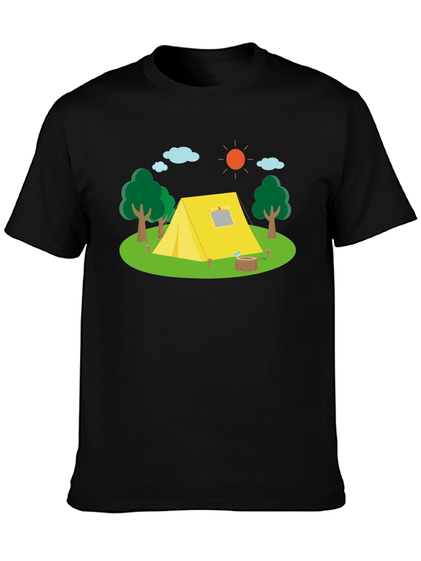 Camiseta Negra con Estampado de Camping