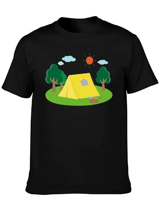 Camiseta Negra con Estampado de Camping