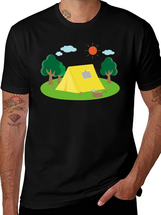 Camiseta Negra con Estampado de Camping