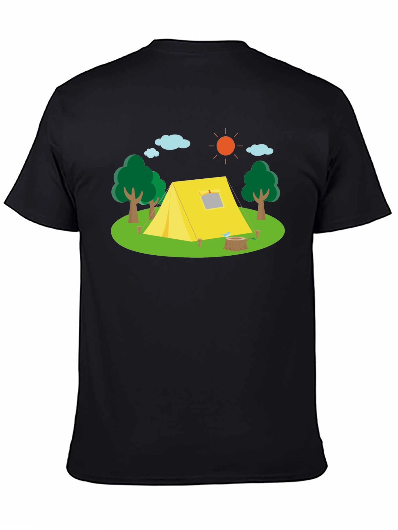 Camiseta Negra con Estampado de Camping