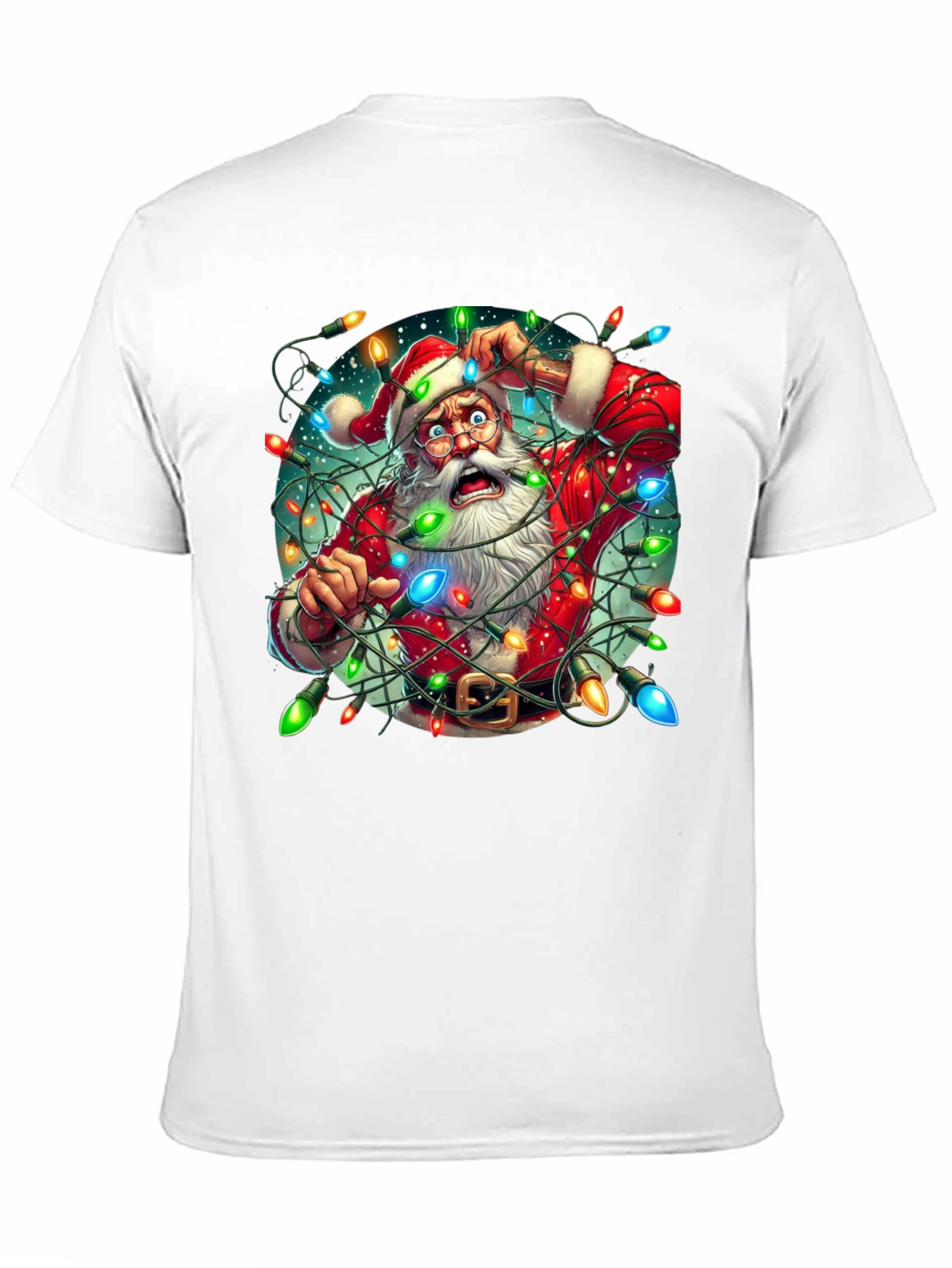 Camiseta Navideña Santa Claus Atrapado en Luces